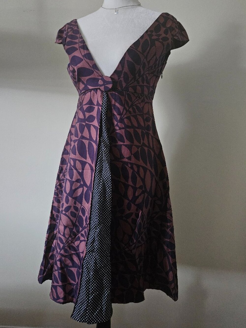 Vintage Mauve Deep V Fit-and-Flare Dress